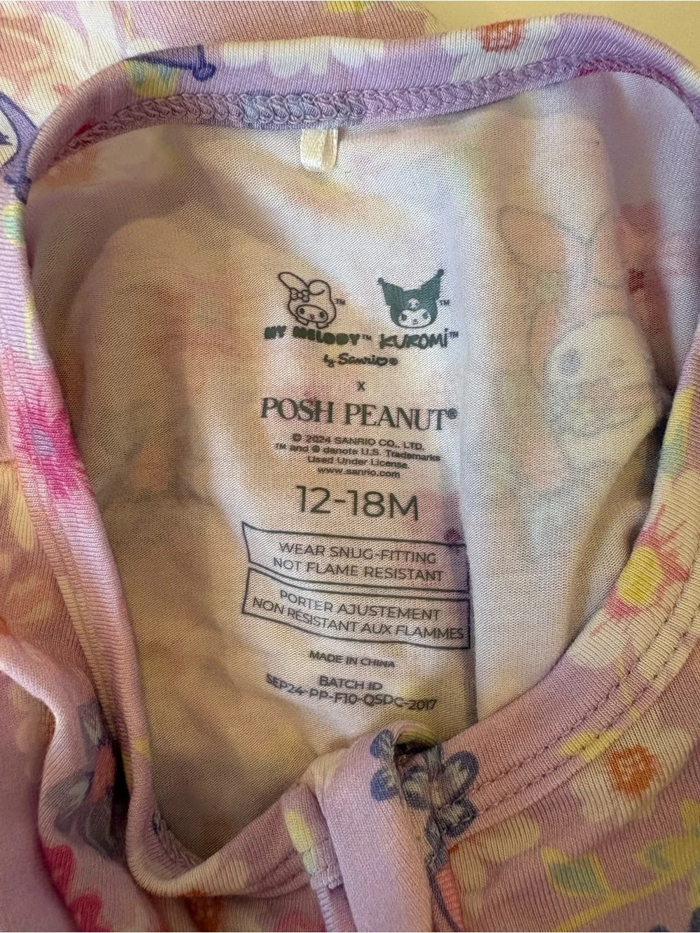 Posh Peanut x My Melody Kuromi Purple Zippy Pajama 12-18 Months